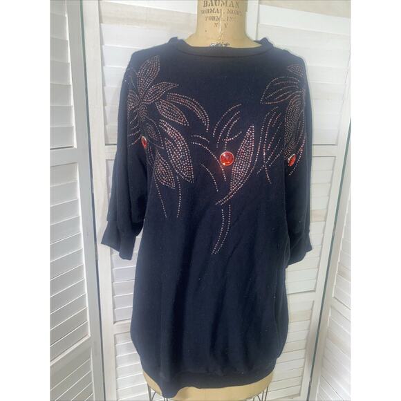 VTG Right Angle Black Sweatshirt Pullover Glitter Rhinestone Women's 38 Medium - Picture 1 of 8